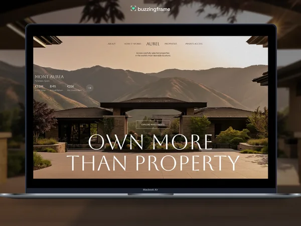 AUREL homepage on a laptop: Own more than property
