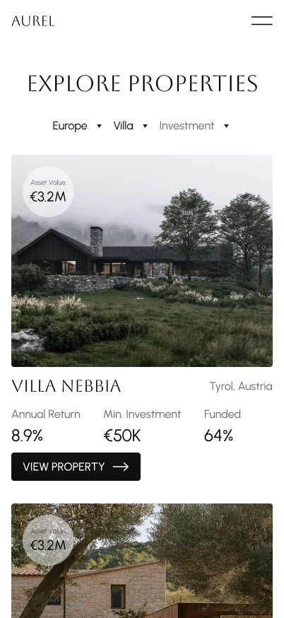 AUREL phone screen: explore properties