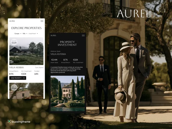 AUREL phone screens over the campaign image