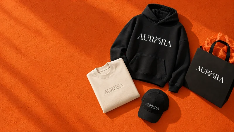 AURORA banner, the capsule collection laid out on orange