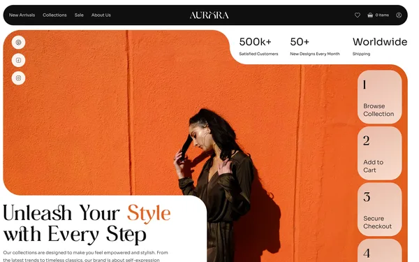 Aurora fashion store landing page: Unleash Your Style with Every Step