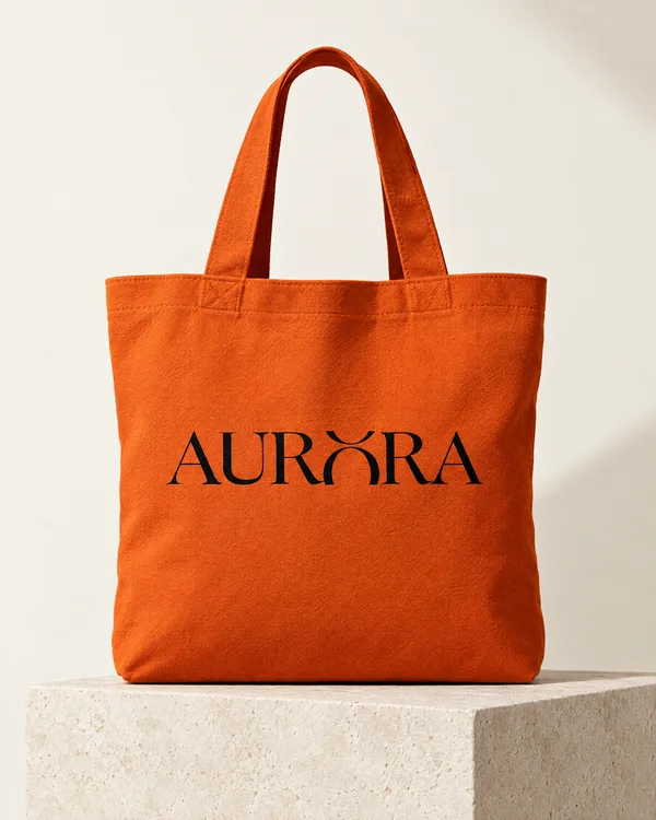 An orange Aurora tote bag