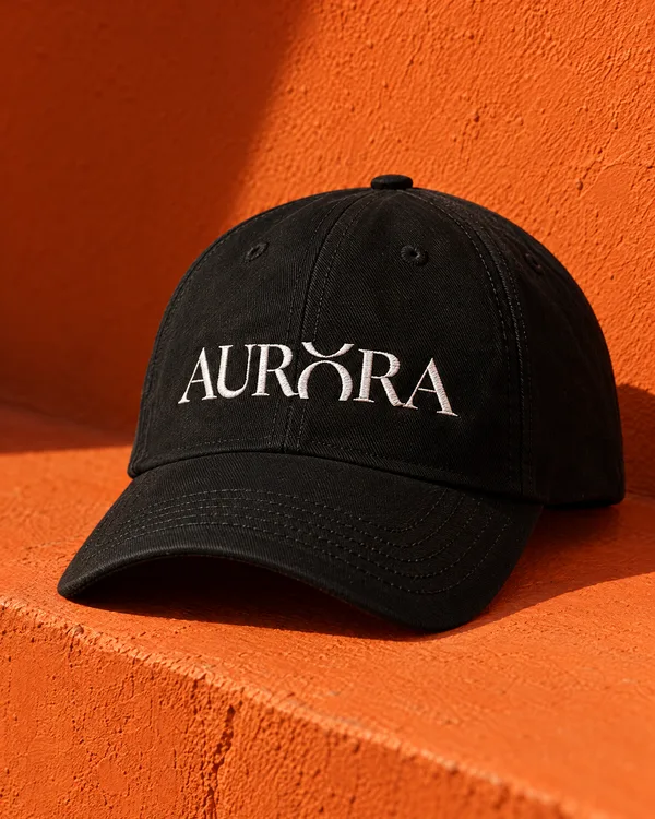 A black Aurora cap on orange