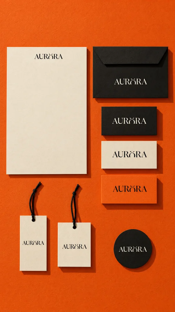 AURORA stationery: letterhead, envelope, business cards and tags