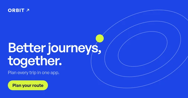 ORBIT ad laid out as a 1200 × 628 link ad, Better journeys, together.