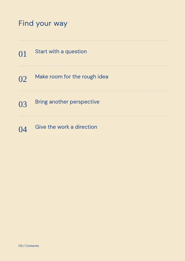 FIELDNOTES contents page, Find your way