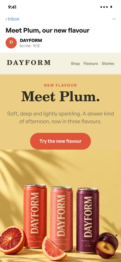 The same launch email open on a phone