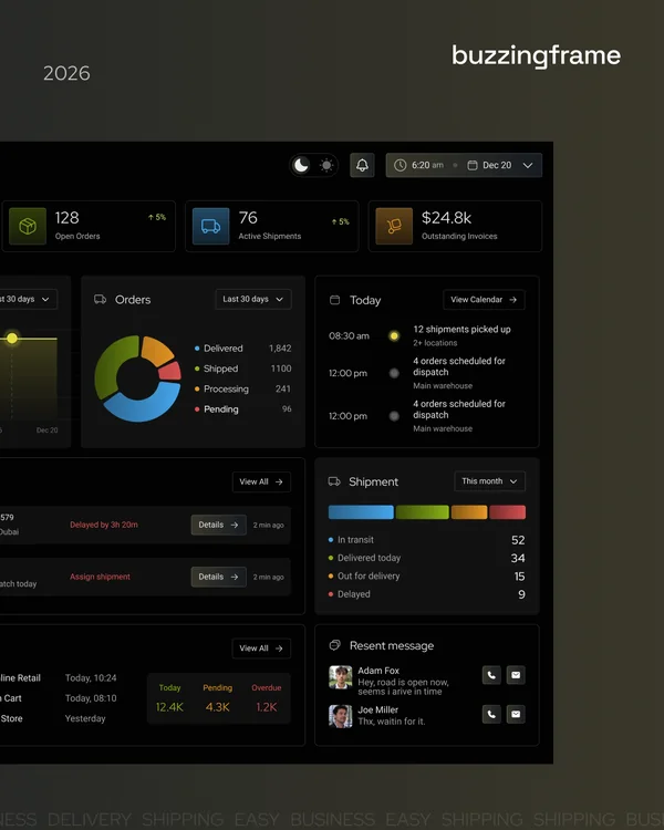 FlowShip campaign visual: the dashboard with orders and shipments