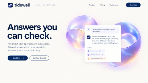Tidewell landing page: Answers you can check, with a glass ribbon and an answer card