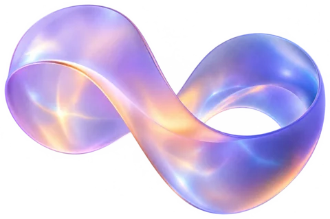 A glossy glass ribbon looping in soft violet light