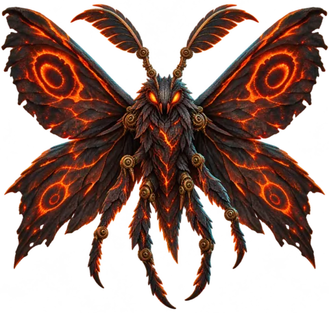 The EMBERLINE ash ember moth with glowing orange wing patterns