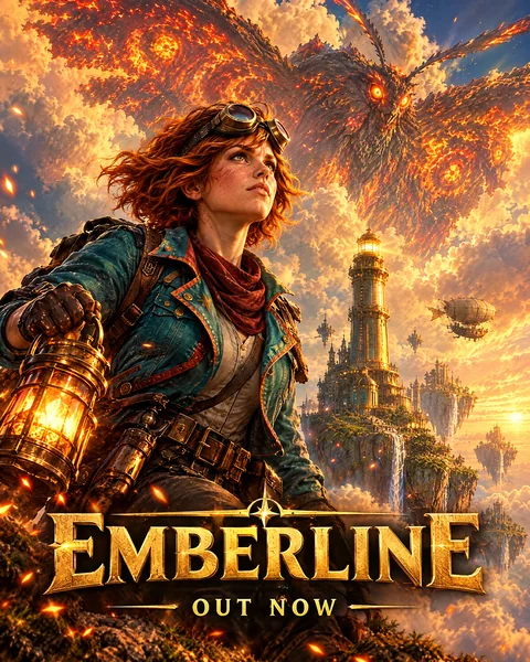 EMBERLINE launch poster with Wren, the ember moth and the line Out now