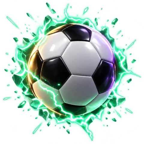 A 3D football bursting with green energy