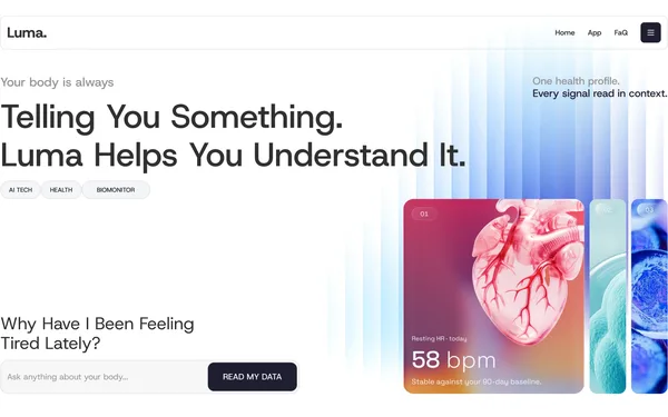 Luma health landing page: Telling You Something. Luma Helps You Understand It.