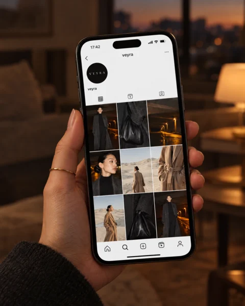 The VEYRA Instagram grid on a phone, day and night shots together