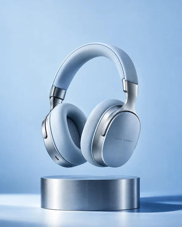 SOFT SIGNAL key visual, headphones on ice blue
