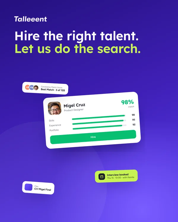 Talleeent portrait visual: Hire the right talent. Let us do the search.