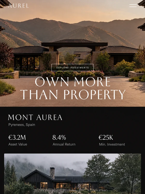 AUREL website homepage on a tablet, with the Mont Aurea figures under the photo