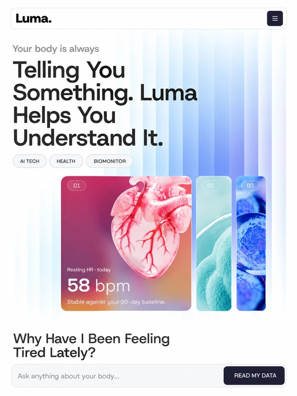 Luma landing page at tablet width