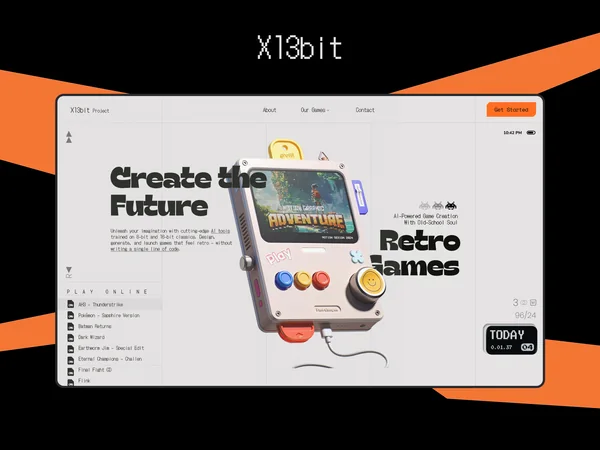 X13bit website in the orange and black frame