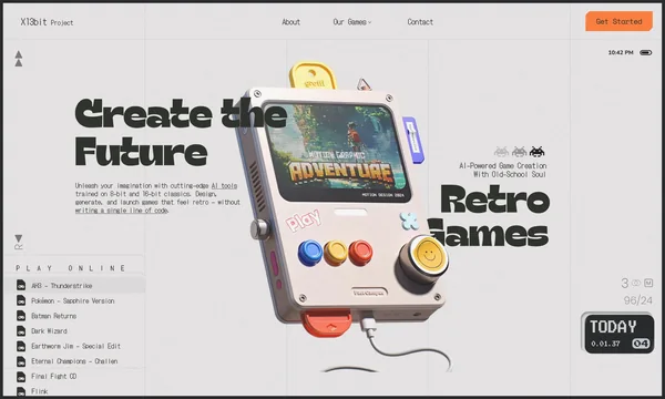 X13bit launch page: Create the Future, Retro Games, with the 3D handheld