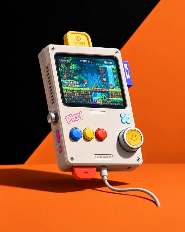 The X13bit 3D handheld console on orange